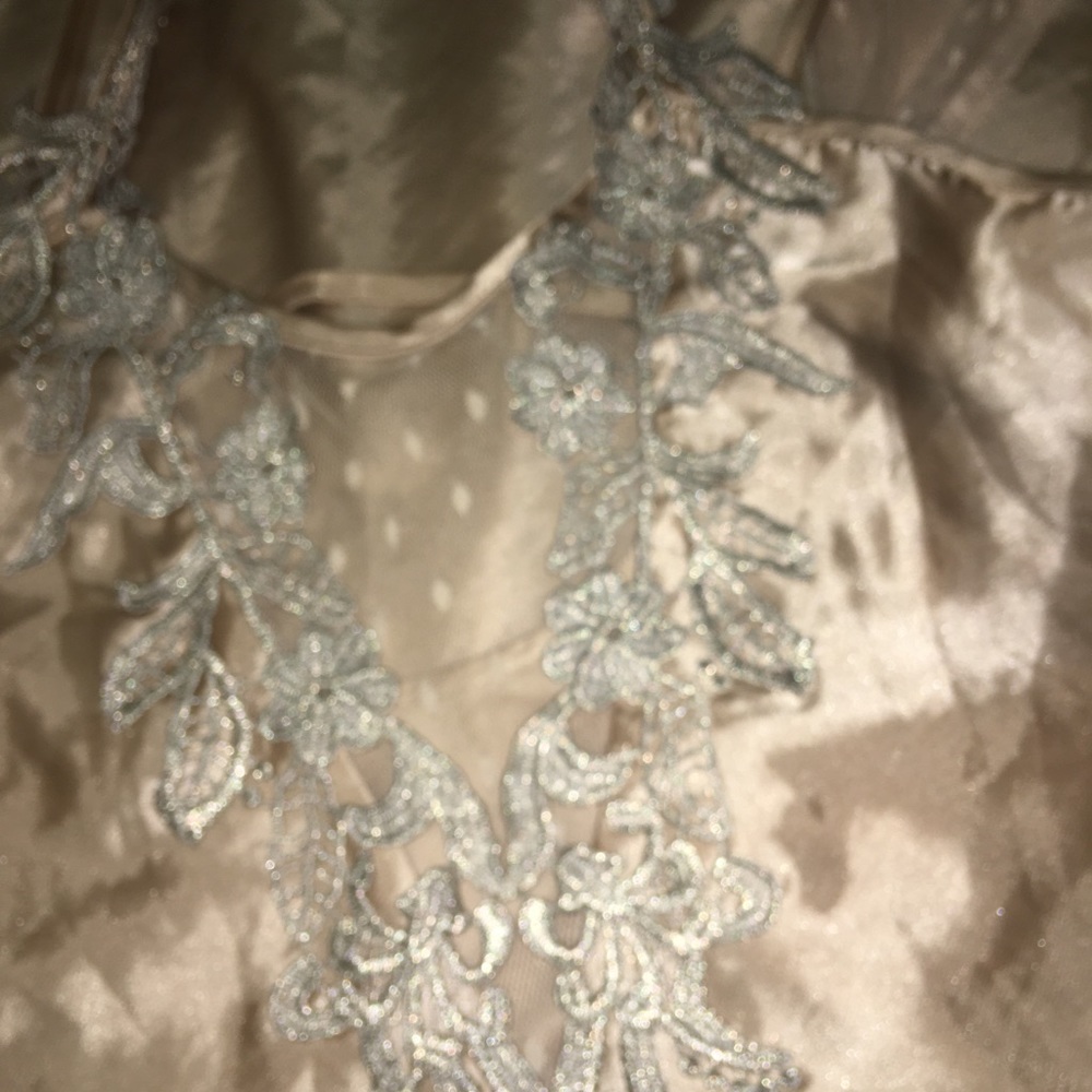 Flora Beige satin  gold lace nightgown sexy short